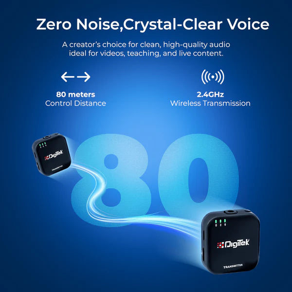Digitek (DWM 101 Mini) 2-in-1 Wireless Microphone, 2.4G Mic for iOS/Android, DSLR, PC/Laptop, 80m Range, TF Card Recording, 4.5hr Battery, Real-Time Monitoring, Ideal for Vlogging, Streaming, Meetings Digitek (DWM 101 Mini) 2-in-1 Wireless Microphone, 2.4G Mic for iOS/Android, DSLR, PC/Laptop, 80m Range, TF Card Recording, 4.5hr Battery, Real-Time Monitoring, Ideal for Vlogging, Streaming, Meetings